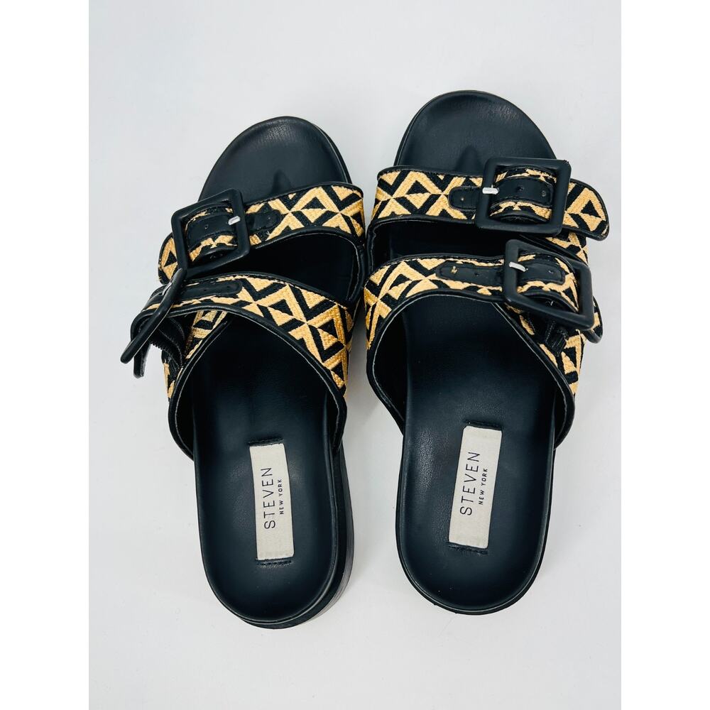 Steven New York Micah Black Woven Diamonds‎ Details Slide On Sandals SZ 6